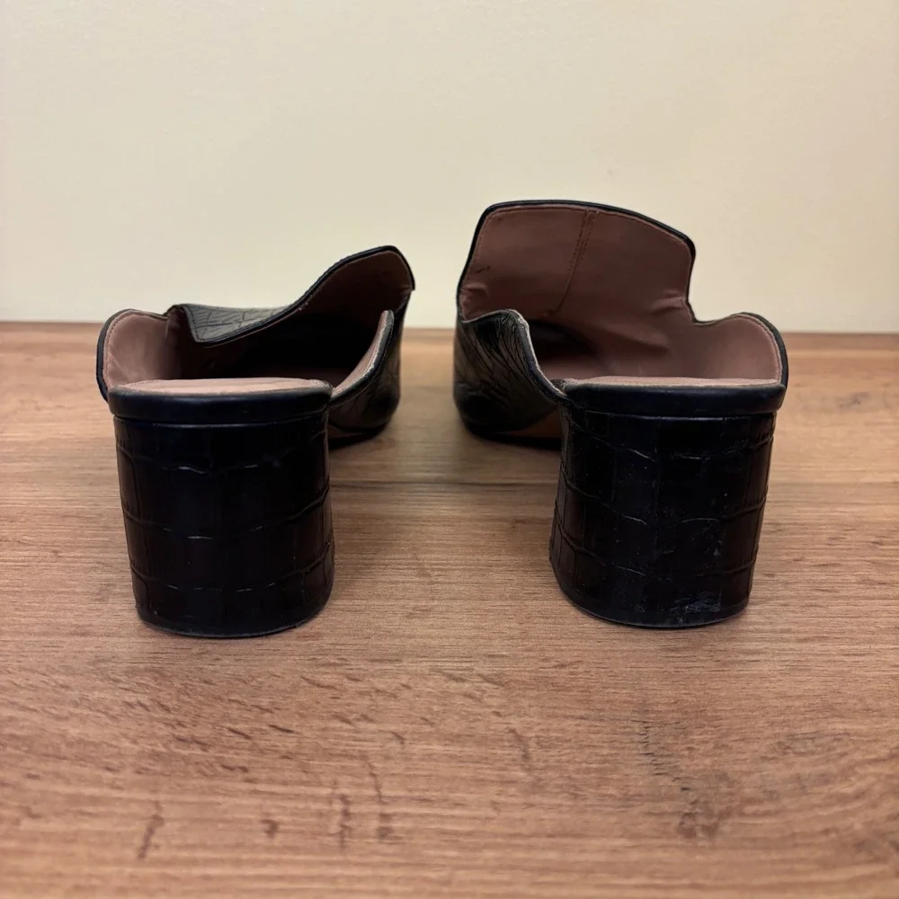 LINEA PAOLO Womens Giselle Croco Embossed Leather Mules Size 8 Black Crocodile - Picture 10 of 12